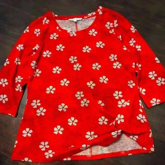 Cleo Petite Women's Raspberry Red Holiday 3/4 Sleeve Knot Top - size M like new - Picture 1 of 5